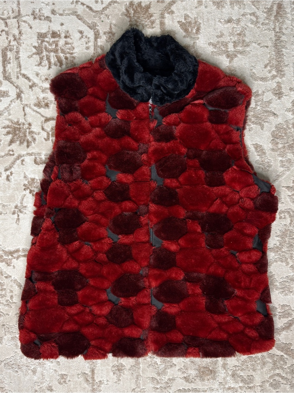 Vintage Joseph Ribkoff Pebbled Patchwork Faux Fur Vest